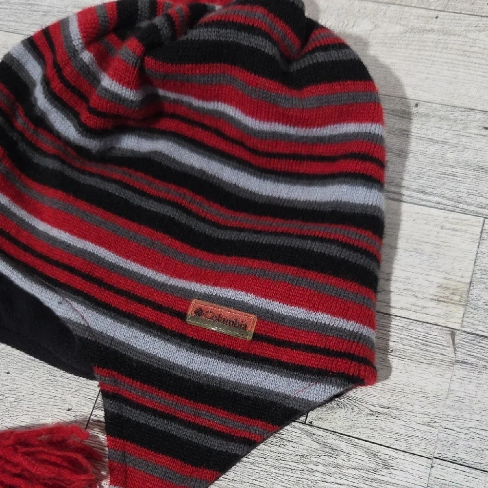 Columbia Red and Gray Striped Knit Hat